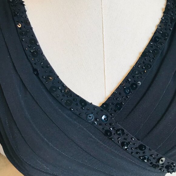 Adrianna Papell Black Tiered Beaded Shutter Pleat Sheath Dress  Size 2P - Picture 2 of 6
